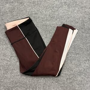 Athleta Leggings Womens Small Burgundy Black Velocity Colorblock Capri Pocket